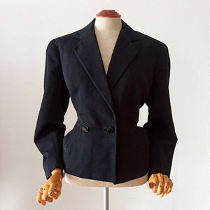 1940s 1950s - New Look Black Gabardine Wool Jacket - W35 (88.5cm)