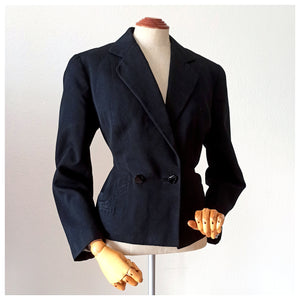 1940s 1950s - New Look Black Gabardine Wool Jacket - W35 (88.5cm)