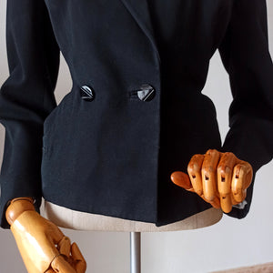 1940s 1950s - New Look Black Gabardine Wool Jacket - W35 (88.5cm)