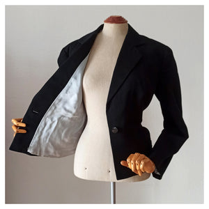 1940s 1950s - New Look Black Gabardine Wool Jacket - W35 (88.5cm)