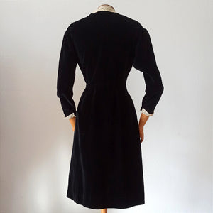 1930s - Superb Honeycomb Shoulders Velvet Dress - W31 (80cm)