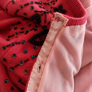 1950s 1960s - TAI BON, Taiwan - Gorgeous Pink Beaded Cardigan - Sz. M