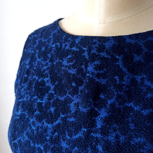 1950s 1960s - Elegant Blue Textured Dress  - W27.5 (70cm)