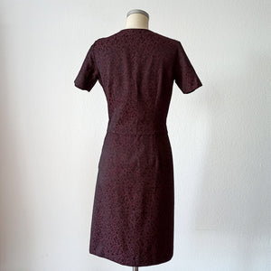 1950s 1960s - Elegant Burgundy Damask Cotton Dress - W31 (78cm)