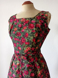 1950s 1960s - Amazing Roseprint Satin Dress - W26 (66cm)