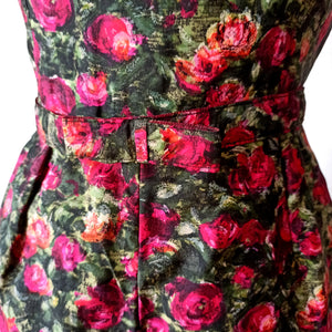 1950s 1960s - Amazing Roseprint Satin Dress - W26 (66cm)