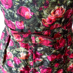 1950s 1960s - Amazing Roseprint Satin Dress - W26 (66cm)