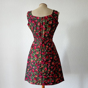 1950s 1960s - Amazing Roseprint Satin Dress - W26 (66cm)