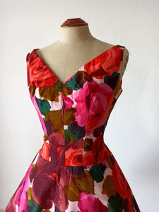 1950s 1960s - Stunning Floral Print Cotton Dress - W27 (68cm)