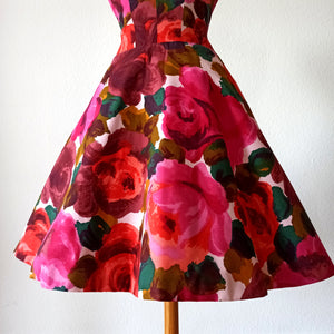 1950s 1960s - Stunning Floral Print Cotton Dress - W27 (68cm)