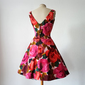 1950s 1960s - Stunning Floral Print Cotton Dress - W27 (68cm)