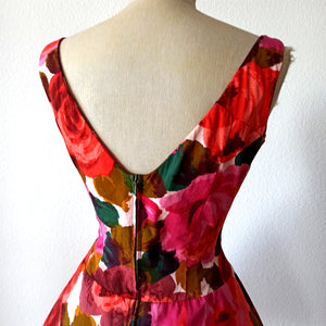 1950s 1960s - Stunning Floral Print Cotton Dress - W27 (68cm)