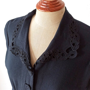 1940s - Beautiful Black Wool Dress - W31.5 (80cm)