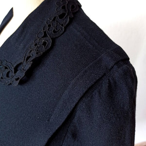 1940s - Beautiful Black Wool Dress - W31.5 (80cm)