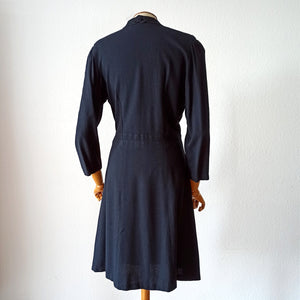 1940s - Beautiful Black Wool Dress - W31.5 (80cm)