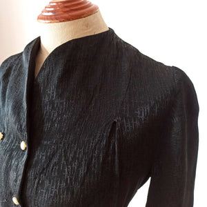 1930s 1940s - Beautiful Black Textured Rayon Dress - W36 (92cm)