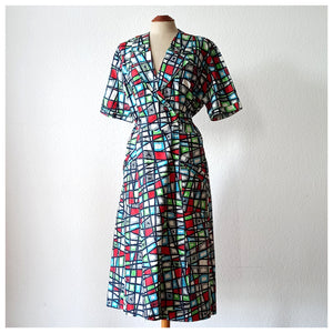 1940s 1950s - IMMERSCHLANK, Germany - Amazing Atomic Print Cotton House Dress - Size 50