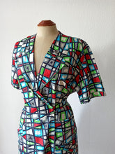 Cargar imagen en el visor de la galería, 1940s 1950s - IMMERSCHLANK, Germany - Amazing Atomic Print Cotton House Dress - Size 50
