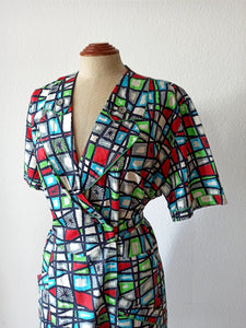 1940s 1950s - IMMERSCHLANK, Germany - Amazing Atomic Print Cotton House Dress - Size 50