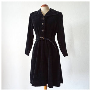 1930s 1940s - Gorgeous Collar Black Velvet Dress - W31 (80cm)