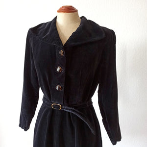 1930s 1940s - Gorgeous Collar Black Velvet Dress - W31 (80cm)