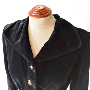 1930s 1940s - Gorgeous Collar Black Velvet Dress - W31 (80cm)