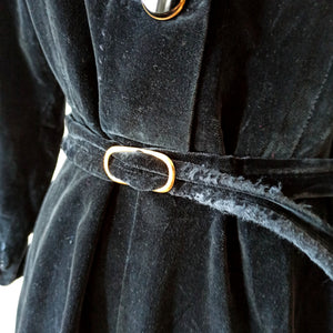 1930s 1940s - Gorgeous Collar Black Velvet Dress - W31 (80cm)