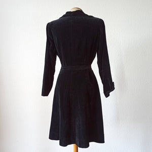 1930s 1940s - Gorgeous Collar Black Velvet Dress - W31 (80cm)