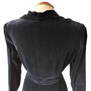 1930s 1940s - Gorgeous Collar Black Velvet Dress - W31 (80cm)