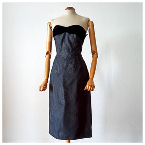 1950s - TAILORED DEB SHOP, USA - Superb Black Strapless Dress  - W28.5 (72cm)