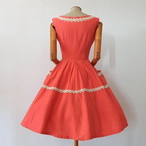 1950s - ERVASTIL - Adorable Salmon Linen Dress - W25 (64cm)