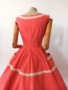 1950s - ERVASTIL - Adorable Salmon Linen Dress - W25 (64cm)