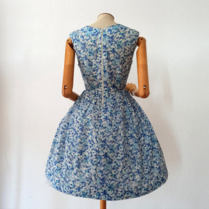 1950s 1960s - Adorable French Blue Floral Dress - W29 (74cm)