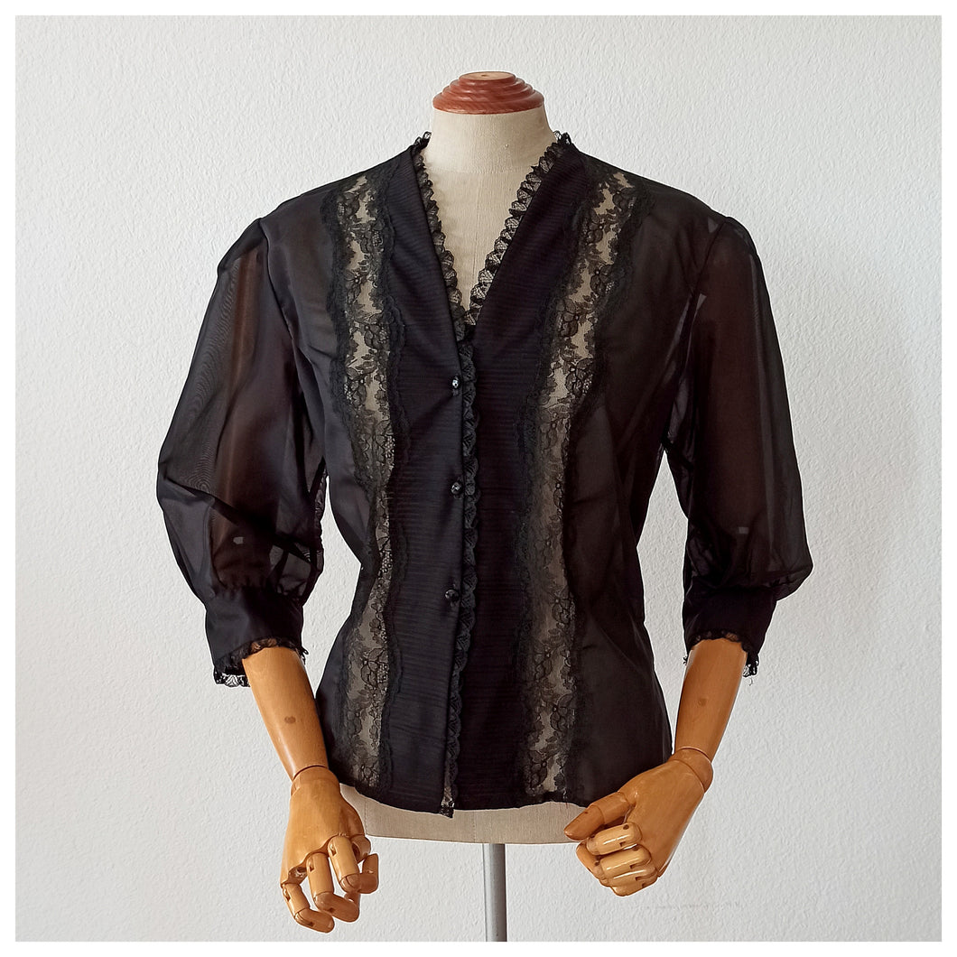 1950s - Stunning Black Nylon Lace Blouse