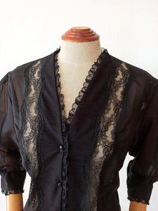 1950s - Stunning Black Nylon Lace Blouse