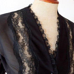 1950s - Stunning Black Nylon Lace Blouse