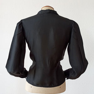 1940s 1950s - Exquisite Pure Black Silk Blouse - W35 (88cm)