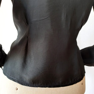 1940s 1950s - Exquisite Pure Black Silk Blouse - W35 (88cm)