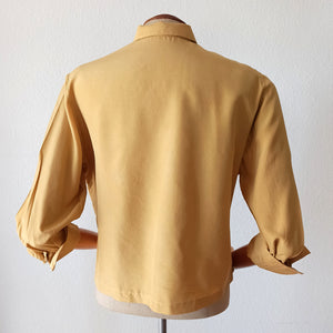 1950s - Delicious Embroidery Mustard Silk Blouse