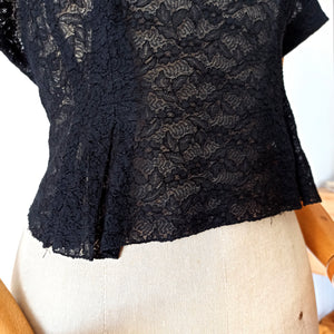 1950s - Superb Black Cotton Lace Blouse - W38 (96cm)