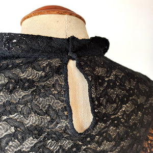 1950s - Superb Black Cotton Lace Blouse - W38 (96cm)