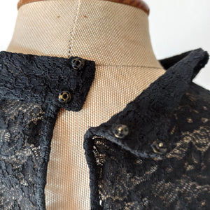 1950s - Superb Black Cotton Lace Blouse - W38 (96cm)