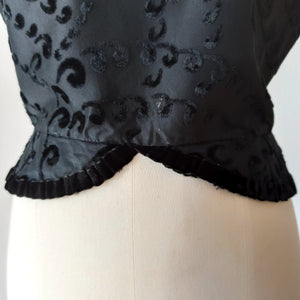 1940s 1950s - Elegant Black Satin Velvet Top - W32 (82cm)