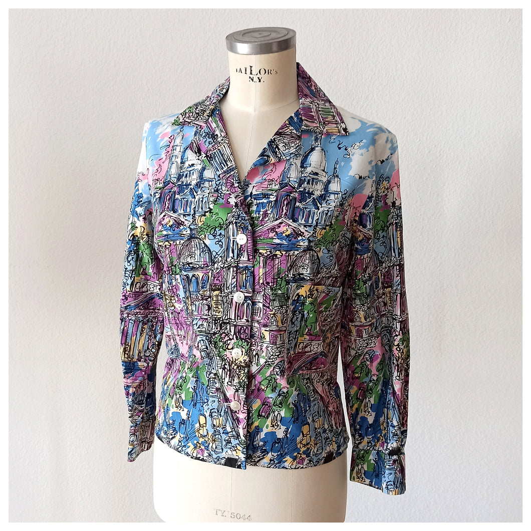 1950s - Fabulous Montmatre Novelty Cotton Blouse