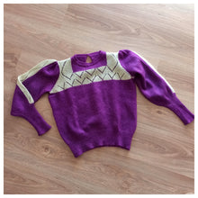 Load image into Gallery viewer, 1970s Does 1940s - Precious Purple Puffed Sleeves Wool Jumper - Sz. Medium
