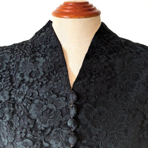 1930s 1940s - Outstanding Black Lace Satin Dress - W30 (76cm)