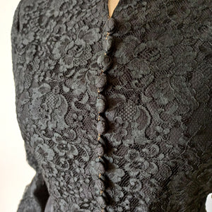 1930s 1940s - Outstanding Black Lace Satin Dress - W30 (76cm)