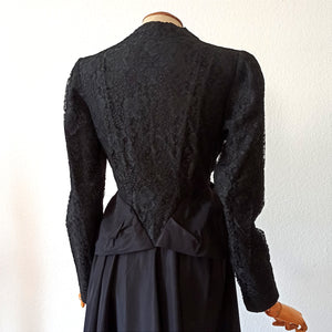 1930s 1940s - Outstanding Black Lace Satin Dress - W30 (76cm)