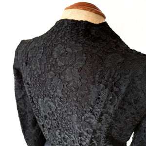 1930s 1940s - Outstanding Black Lace Satin Dress - W30 (76cm)