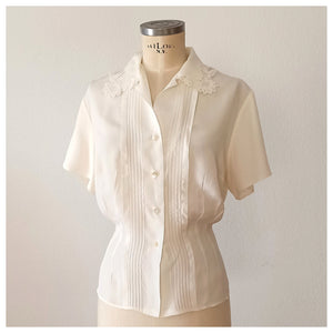 1950s - St. MICHAEL, UK - Exquisite White Silk Blouse - W41 (104cm)